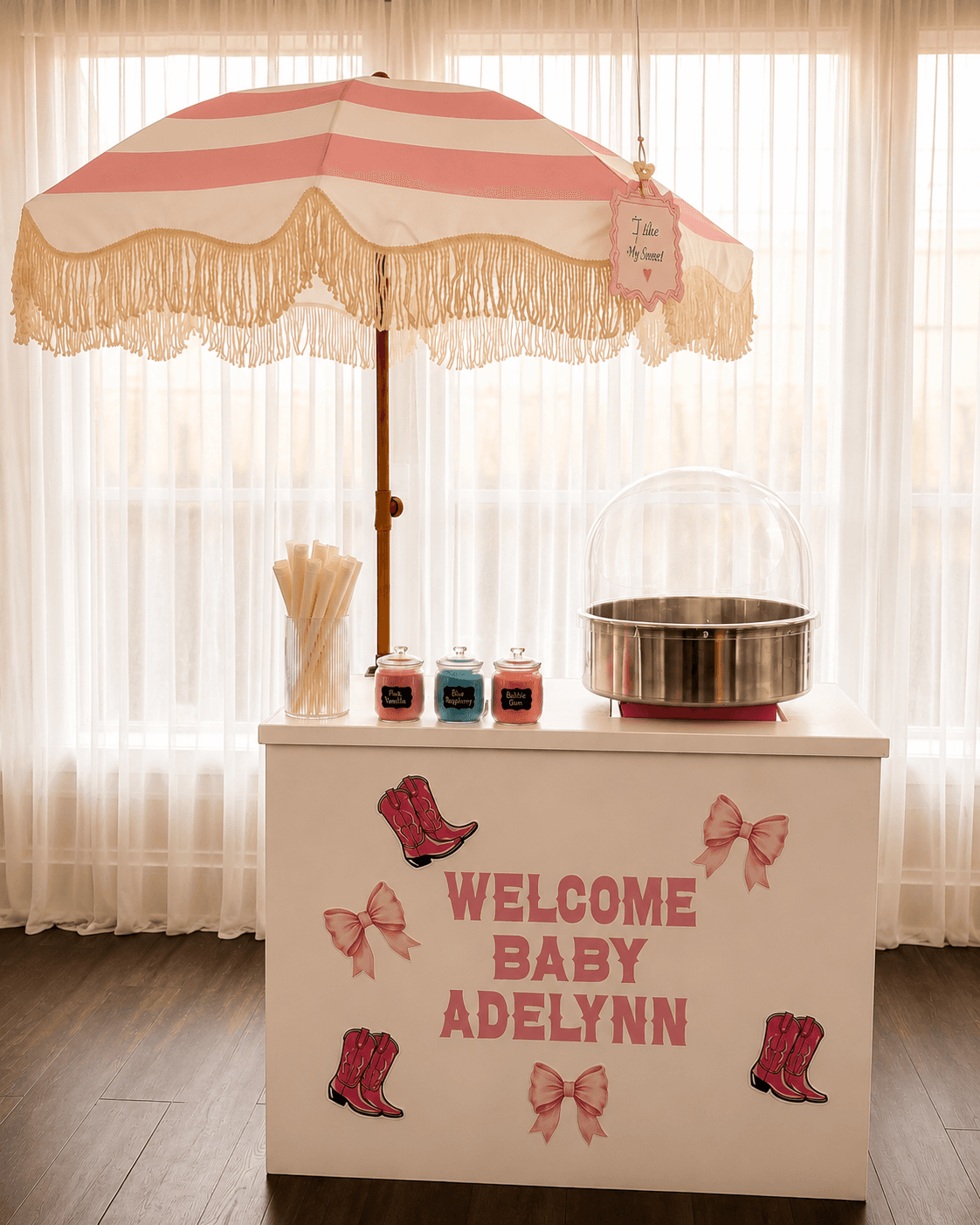 Cotton candy station with event decor