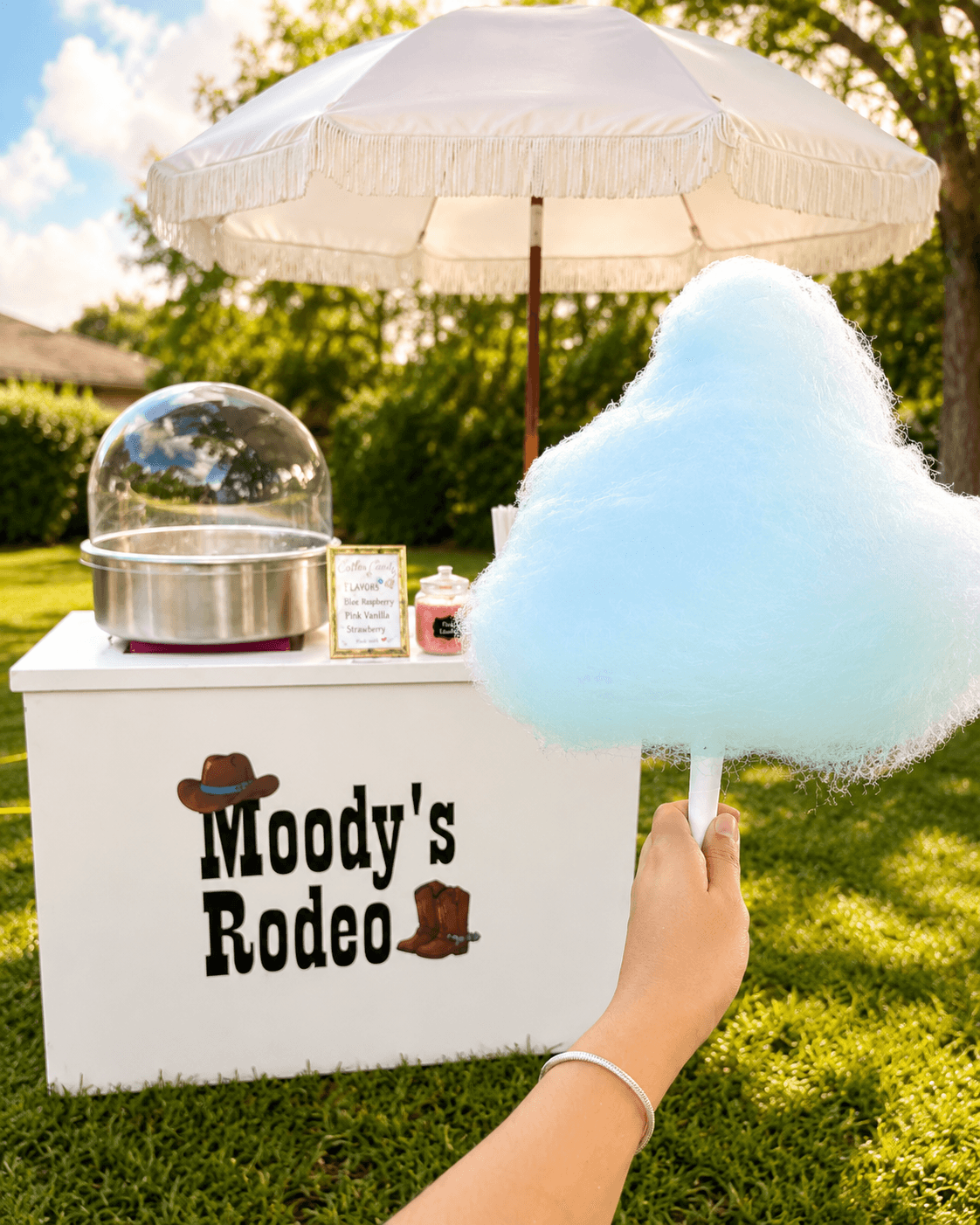 Cotton candy cart with custom decorations