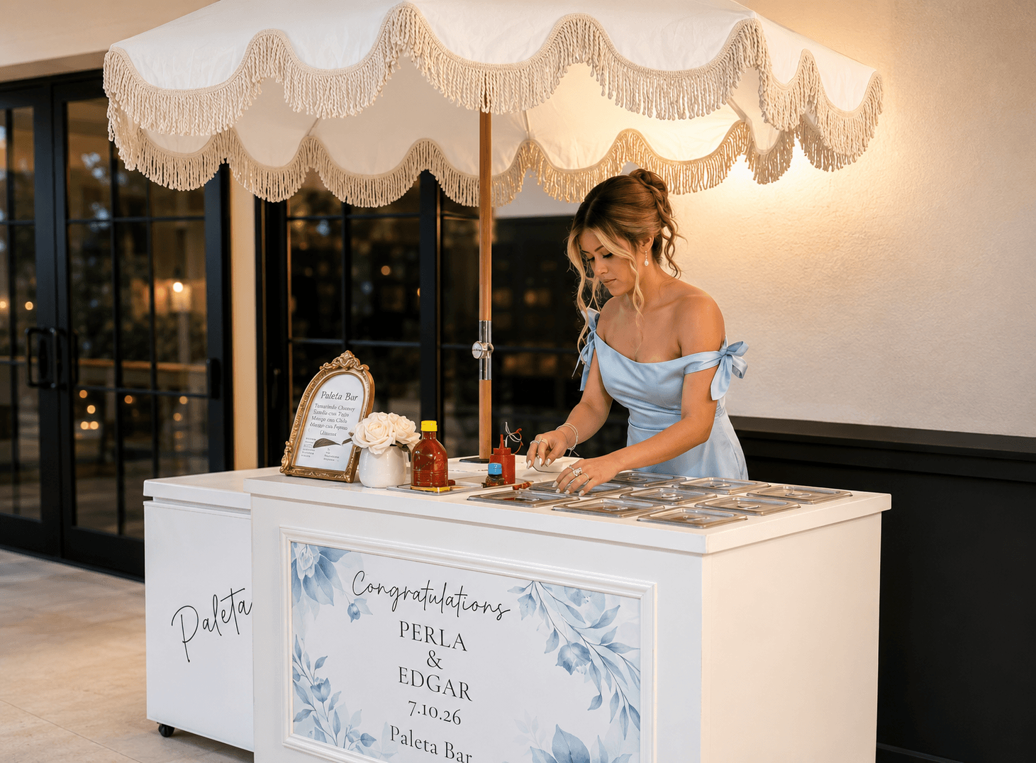 A custom Paleta Bar cart prepared for a special event